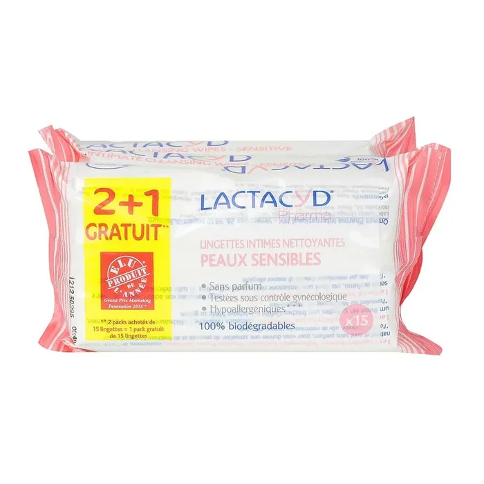 15 Lingettes intimes peaux sensibles 3 paquets