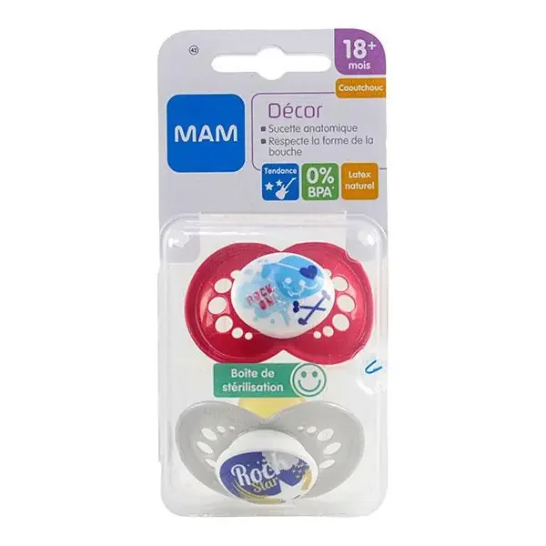 2 Sucettes anatomiques décor +18 mois fille-garçon