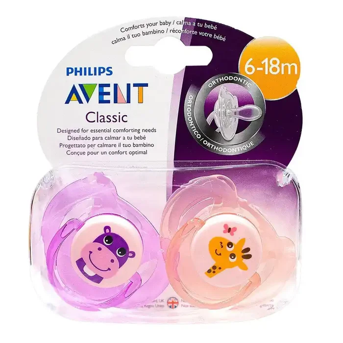 2 sucettes Classic 6-18 mois hippo & girafe