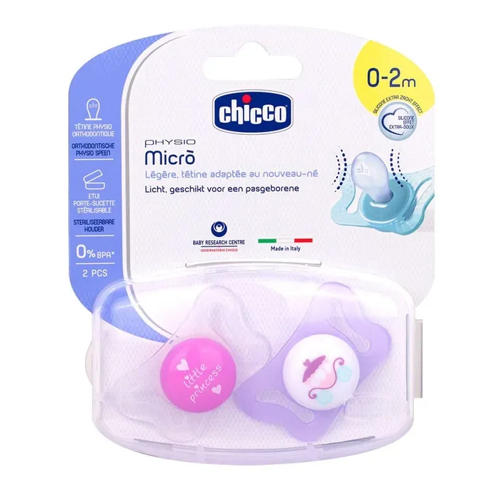 2 sucettes micro silicone physio fille 0-2 mois