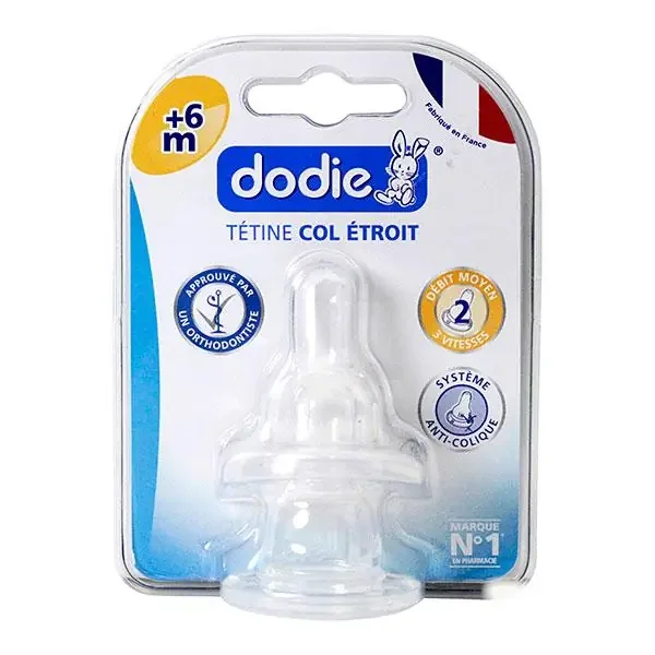 2 tétines col étroit 2 débits moyens +6 mois silicone