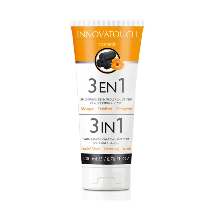 3 En 1 Masque – Exfoliant – Nettoyant – Charbon de Bamabou, Aloe Vera et Extraits de Miel 200 ml