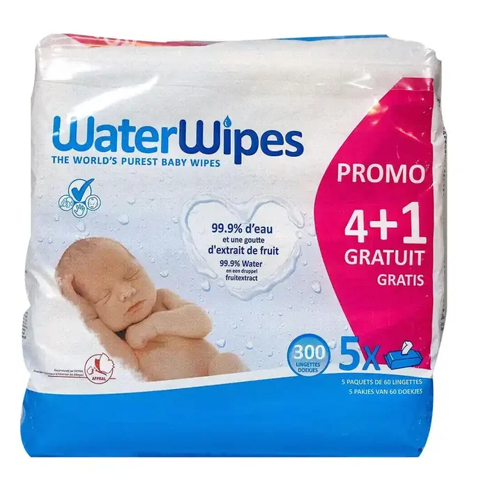 5×60 lingettes bébé 100% naturelles