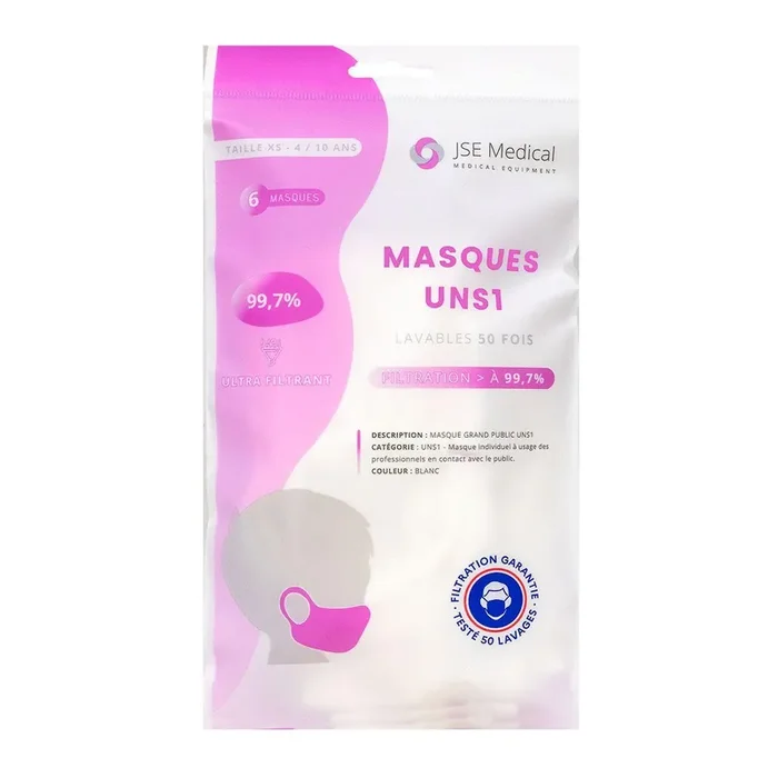 6 masques barrière réutilisables 20 fois enfant 4-10 ans