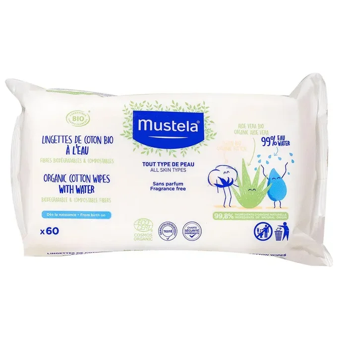 60 lingettes de coton bio à l‘eau