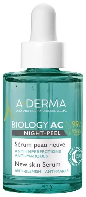 A-DERMA Biology AC Night-Peel Sérum Peau Neuve Imperfections & Marques 30 ml