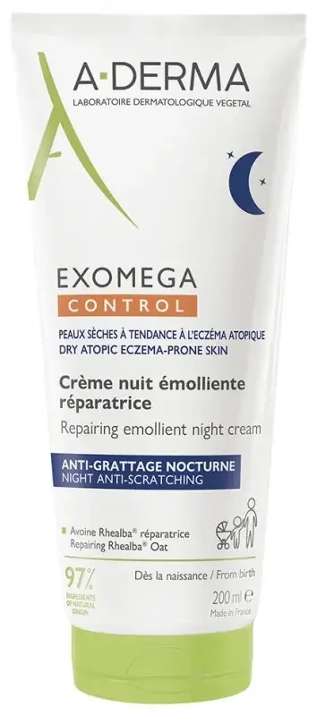 A-DERMA Exomega Control Crème Nuit Émolliente Réparatrice Dès la Naissance 200 ml