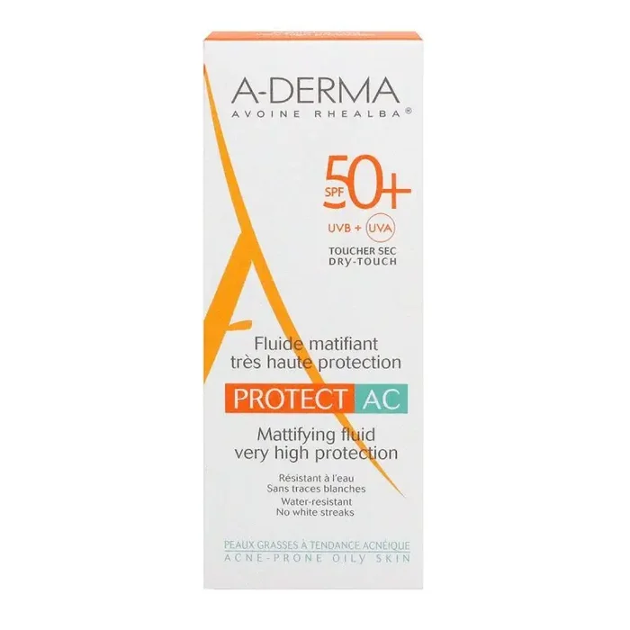 A-DERMA PROTECT-AC Fluide matifiant SPF 50+ – Peaux fragiles au soleil – Visage – 40ml