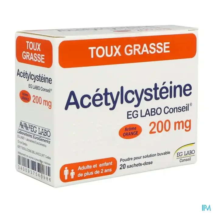 Acetylcysteine eg 200mg poudre pour solution buvable sachet 20