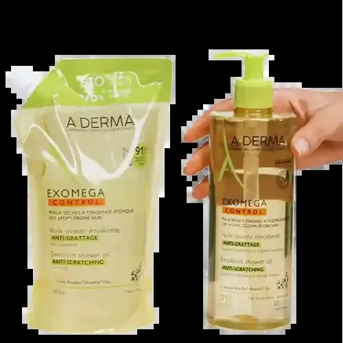 ADERMA EXOMEGA CONTROL Huile Lavante Emolliente Flacon + Recharge – 2x500ml