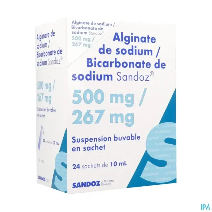 Alginate de sodium bicarbonate de sodium sandoz suspension buvable 10ml sachet 24