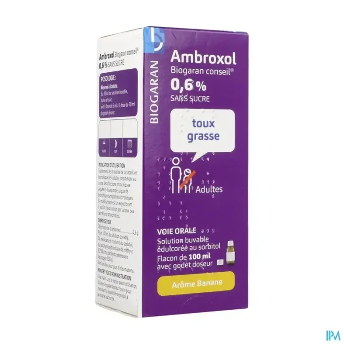 Ambroxol biogaran 0.6% sans sucre solution buvable 100ml