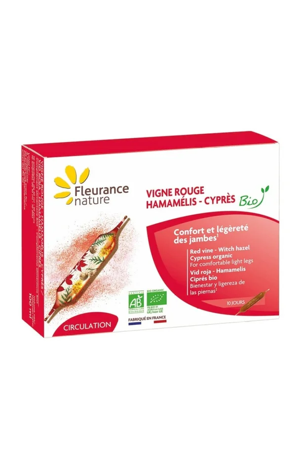 Ampoules jambes légères – Vigne rouge, hamamélis & cyprès – 10 jours