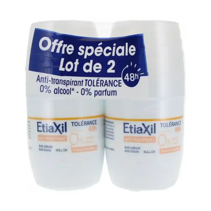 ANTI TRANSPIRANT TOLERANCE 48H Peau sensible LOT DE 2 Roll on de 50ML ETIAXIL
