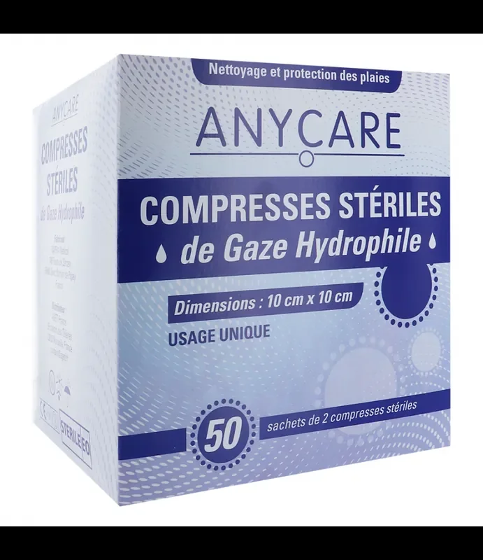 Anycare Compresses de gaze stérile 10x10cm Boite de 50