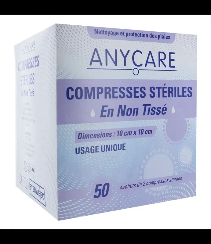 Anycare Compresses non tissé stérile 10x10cm Boite de 50