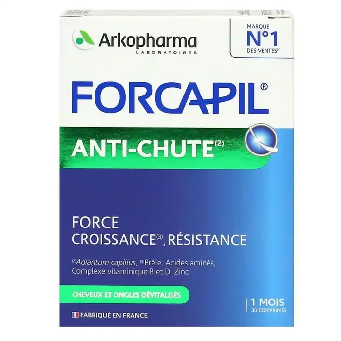 Arkopharma Forcapil Anti-Chute, Force, croissance, résistance – Boite 30 comprimés – 1 mois