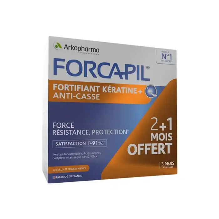 Arkopharma forcapil fortifiant keratine+ 3 mois 180 gelules