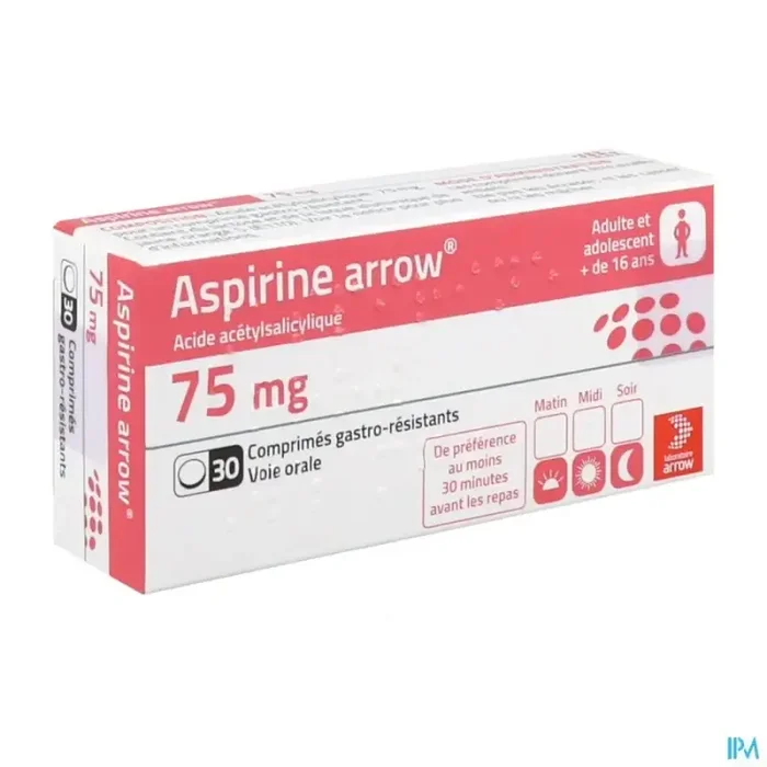 Aspirine arrow 75mg comprimé gastroresistant sous plaquette pvc/aluminium 30