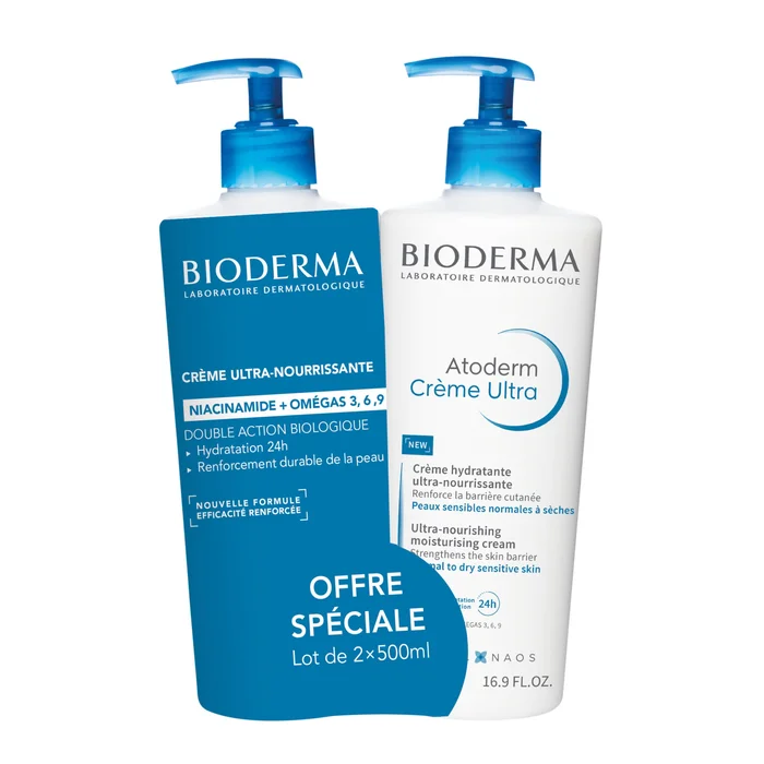 Atoderm Crème Ultra – Lot Crème Hydratante Ultra-Nourrissante 2×500 ml