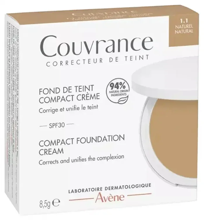 Avène Couvrance Fond de Teint Compact Crème SPF30 8,5 g – Teinte 1.1 Naturel