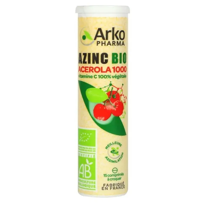 Azinc Bio Acerola 1000 Vitamine C 100% végétale 15 comprimés