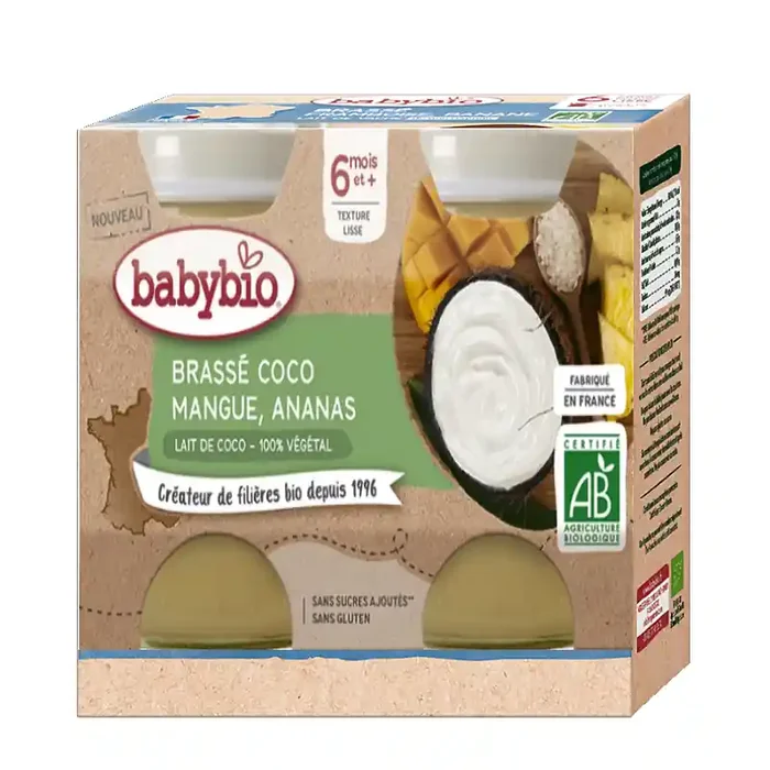 Babybio brassé végétal coco mangue ananas 6 Mois et + Bio 2x130g