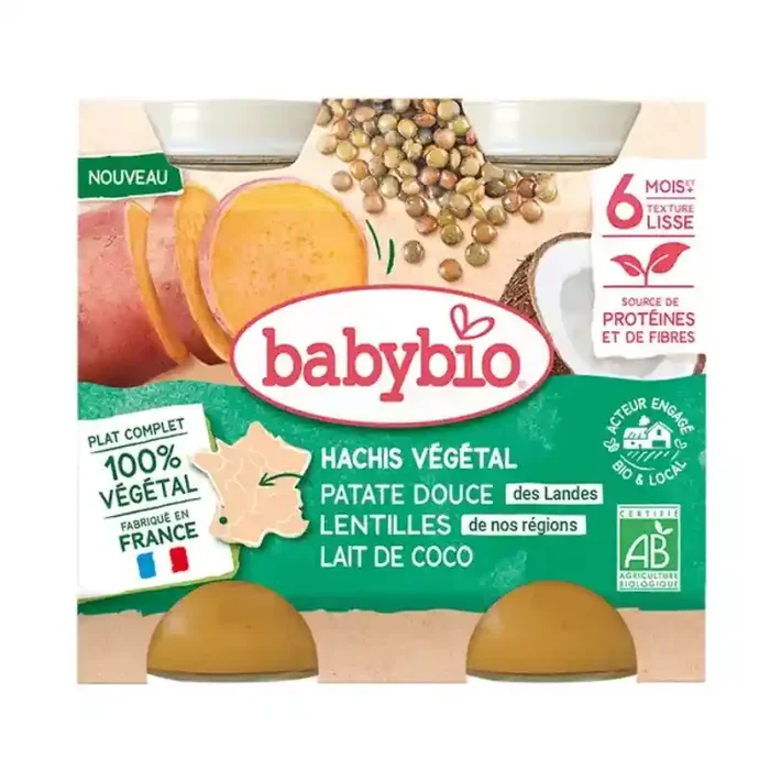 Babybio hachis végétal patate douce lentilles lait de coco 6 mois+ Bio 2x 200g