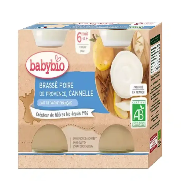 Babybio pots brassé poire, cannelle dès 6 Mois 2x130g