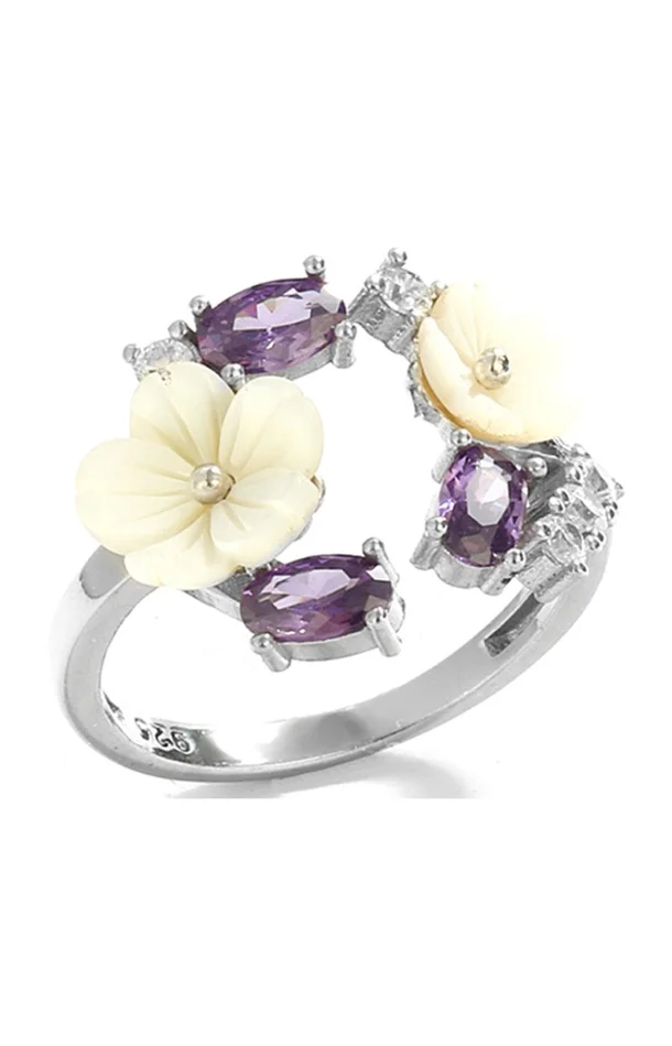 Bague – Argent 925/000, nacre & zircons
