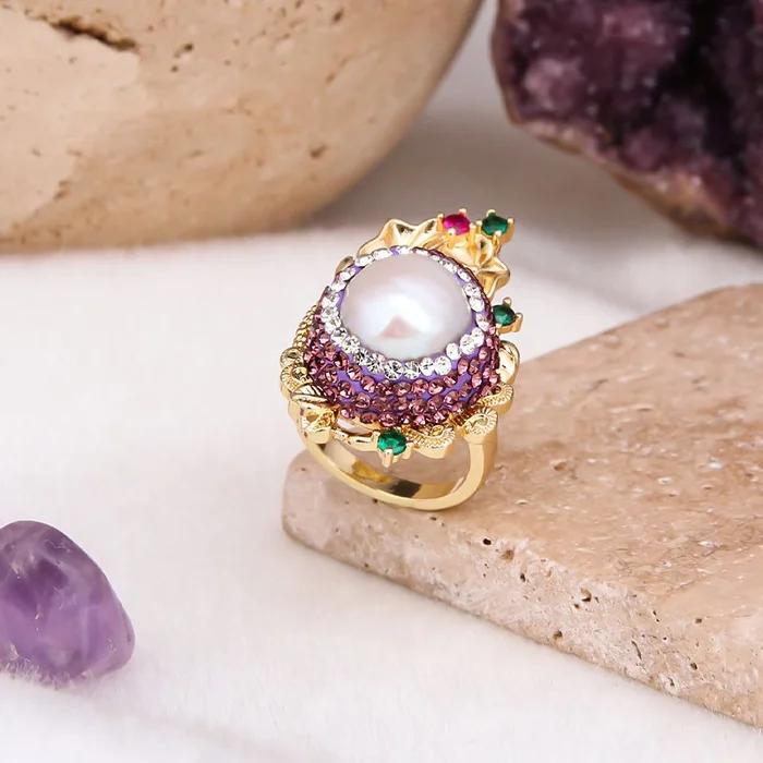 Bague – Laiton plaqué or & perle