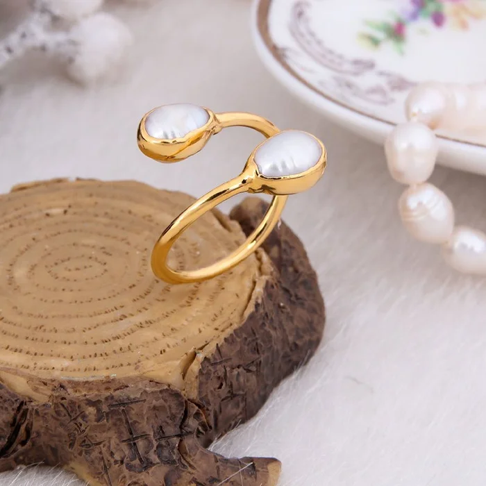 Bague – Laiton plaqué or & perles