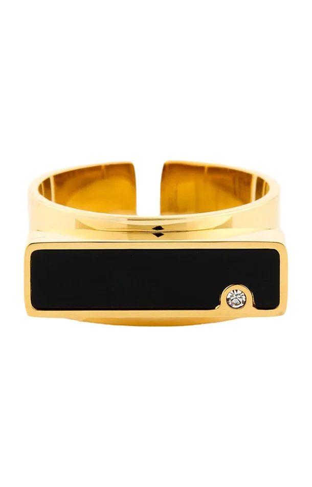 Bague ajustable – Acier inoxydable & cristal – Doré & noir