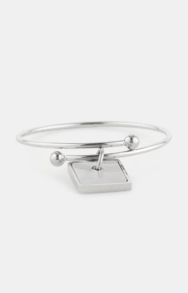 Bague ajustable – Acier inoxydable & nacre – Argenté & blanc