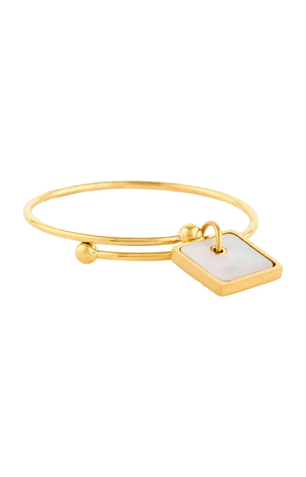 Bague ajustable – Acier inoxydable & nacre – Doré