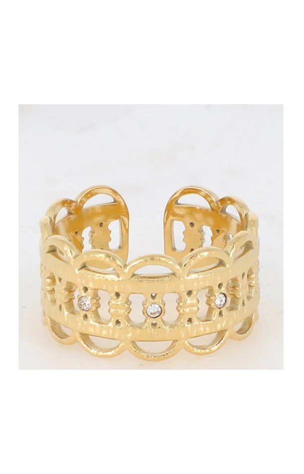 Bague ajustable – Acier inoxydable doré & strass argenté