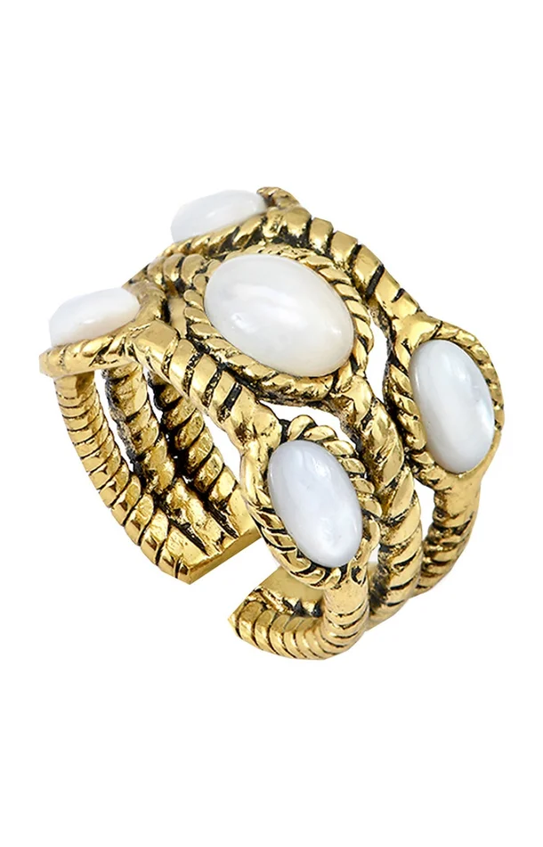 Bague ajustable Arizona – Métal doré & perle nacrée