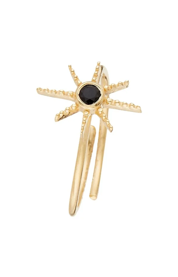 Bague ajustable Etoile – Laiton doré & onyx noir