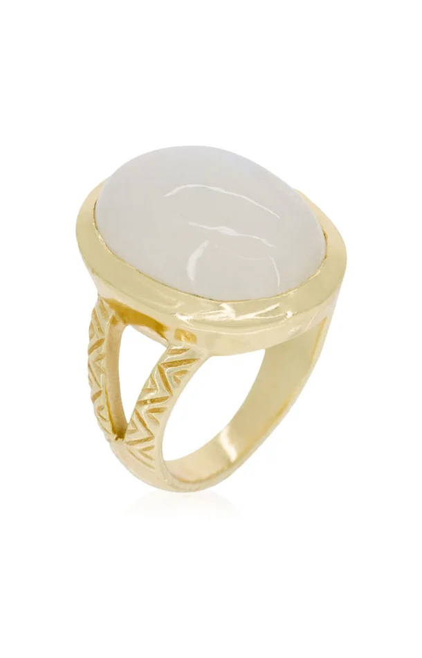 Bague Keira – Laiton & pierre de lune blanche