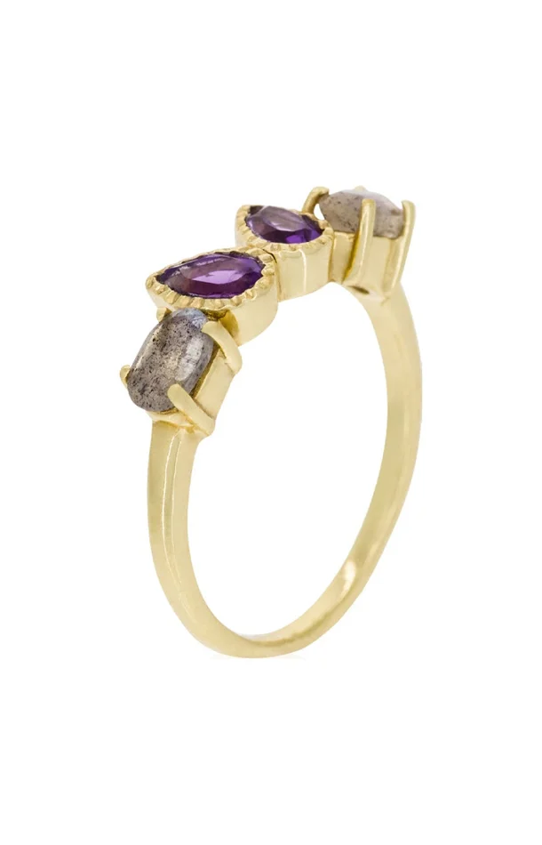Bague Melinda – Laiton doré, améthyste & labradorite