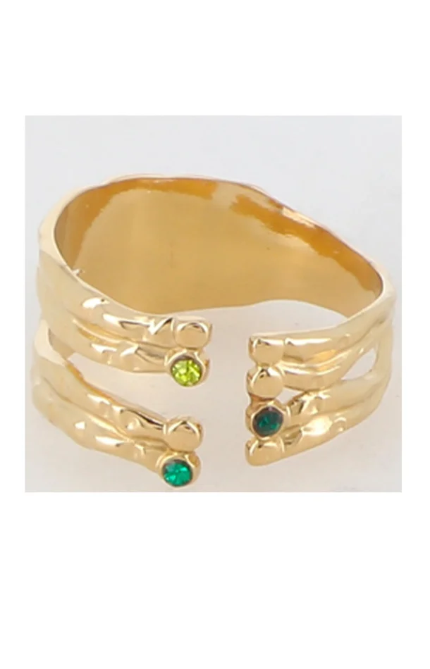 Bague multi-rangs – Acier inoxydable doré & zirconium vert