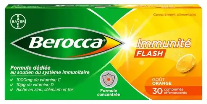 Berocca Immunité Flash Goût Orange 30 Comprimés Effervescents