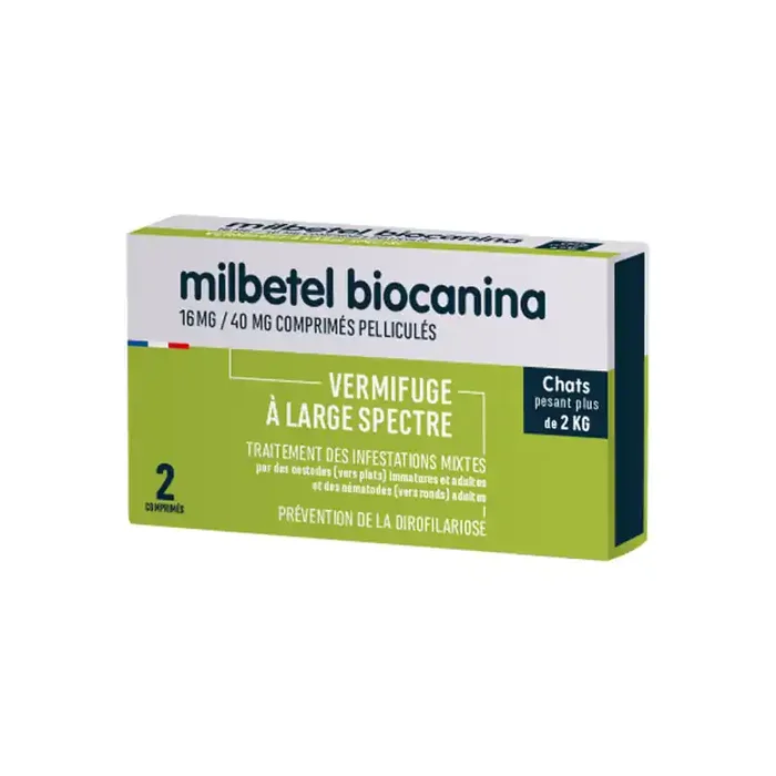 Biocanina Milbetel vermifuge chat plus de 2kg – 2 comprimes