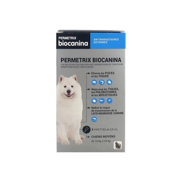 Biocanina Permetrix chiens moyens de 10kg a 25kg 1250mg/250mg