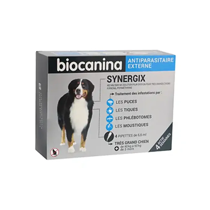 Biocanina synergix tres grand chien 4 pipettes x 6.6ml