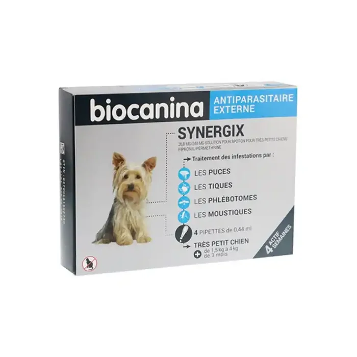 Biocanina synergix tres petit chien 4 pipettes x 0.44ml