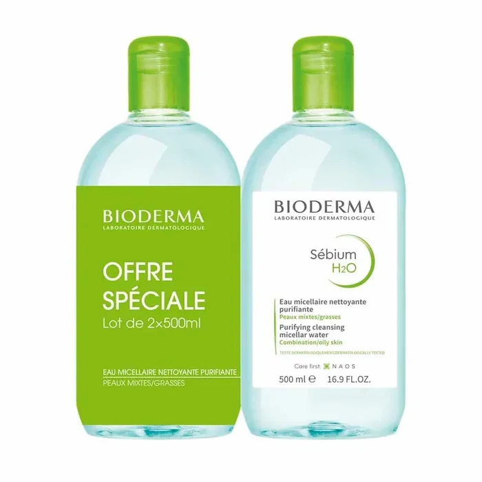 Bioderma Sebium Eau micellaire H2O Peaux grasses 2×500 ml