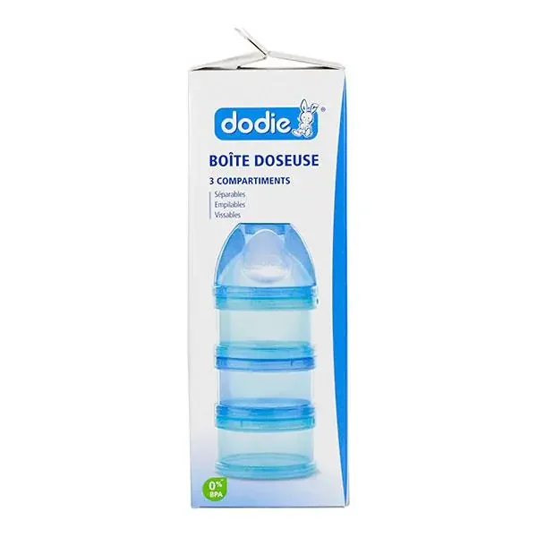 Boîte doseuse lait 3 compartiments transport bleue