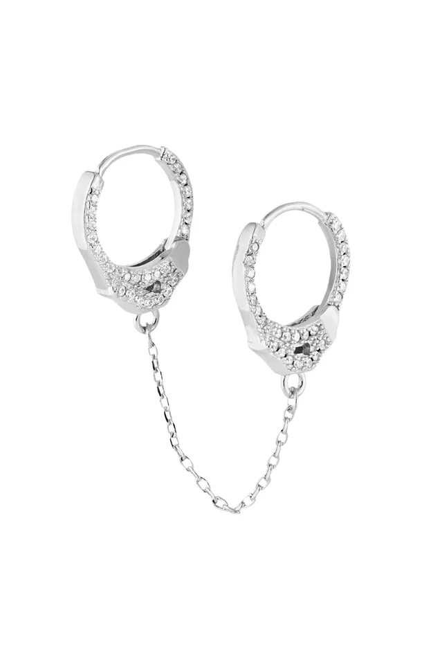 Boucle d’oreille double – Menottes – Laiton plaqué argent 10 microns