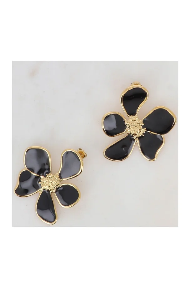 Boucles d’oreilles – Acier inoxydable doré & émail noir